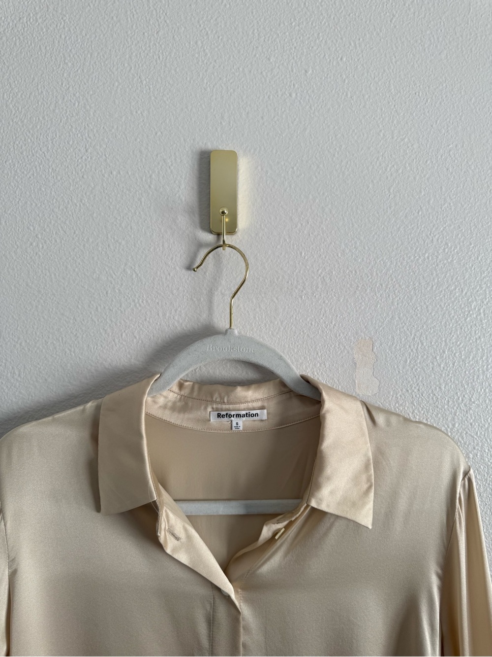 Reformation Sky champagne ivory 100% silk long sleeve button down shirt Sz S - Picture 4 of 8